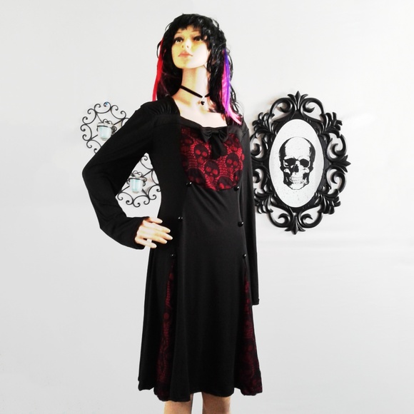 Red & Black Skull Lace Dress - Picture 4 of 6
